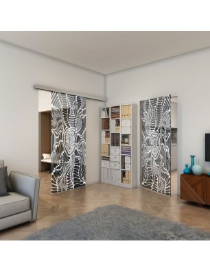 Glasschiebetür SLIM-LINE - Fineprint Model 012 Weiss auf Grauglas