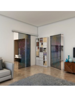 Glasschiebetür SLIM-LINE - Fineprint Model 013 Verlauf auf Grauglas