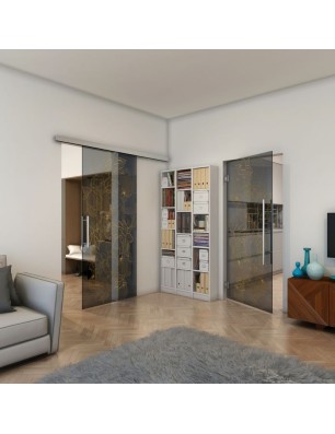 Glasschiebetür SLIM-LINE - Fineprint Model 013 Gold auf Grauglas