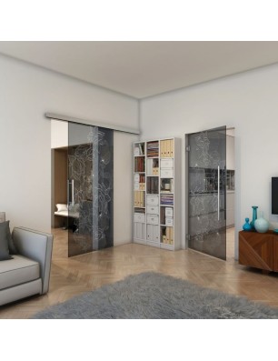 Glasschiebetür SLIM-LINE - Fineprint Model 013 Weiss auf Grauglas