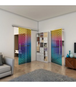 Glasschiebetür SLIM-LINE - Fineprint Model 014 Verlauf auf Grauglas