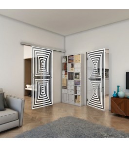 Glasschiebetür SLIM-LINE - Fineprint Model 014 Weiss auf Grauglas
