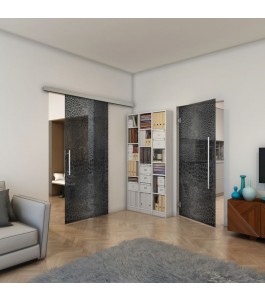 Glasschiebetür SLIM-LINE - Fineprint Model 015 Schwarz auf Grauglas