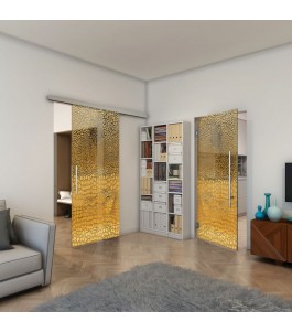 Glasschiebetür SLIM-LINE - Fineprint Model 015 Gold auf Grauglas
