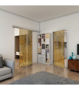 Glasschiebetür SLIM-LINE - Fineprint Model 016 Gold auf Grauglas