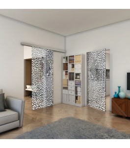 Glasschiebetür SLIM-LINE - Fineprint Model 016 Weiss auf Grauglas