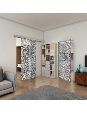 Glasschiebetür SLIM-LINE - Fineprint Model 016 Weiss auf Grauglas
