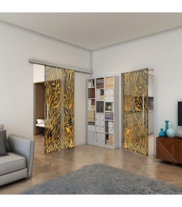 Glasschiebetür SLIM-LINE - Fineprint Model 017 Gold auf Grauglas