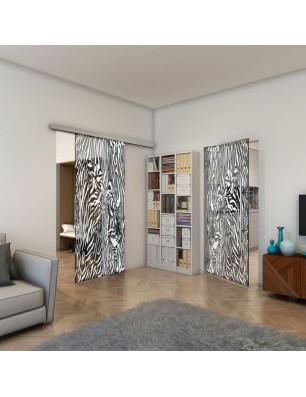 Glasschiebetür SLIM-LINE - Fineprint Model 017 Weiss auf Grauglas