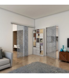 Glasschiebetür SLIM-LINE - Fineprint Model 018 Weiss auf Grauglas