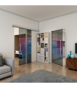 Glasschiebetür SLIM-LINE - Fineprint Model 019 Verlauf auf Grauglas