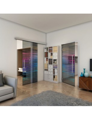 Glasschiebetür SLIM-LINE - Fineprint Model 019 Verlauf auf Grauglas