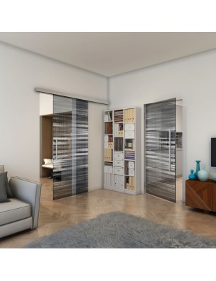 Glasschiebetür SLIM-LINE - Fineprint Model 019 Weiss auf Grauglas