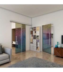 Glasschiebetür SLIM-LINE - Fineprint Model 021 Verlauf auf Grauglas