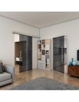Glasschiebetür SLIM-LINE - Fineprint Model 022 Schwarz auf Grauglas