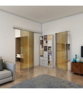 Glasschiebetür SLIM-LINE - Fineprint Model 022 Gold auf Grauglas