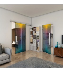 Glasschiebetür SLIM-LINE - Fineprint Model 024 Verlauf auf Grauglas