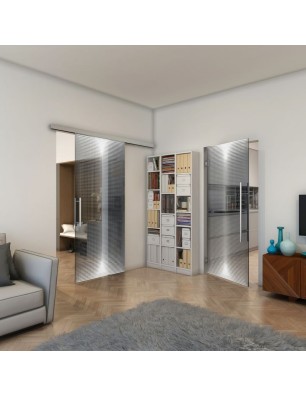 Glasschiebetür SLIM-LINE - Fineprint Model 024 Weiss auf Grauglas