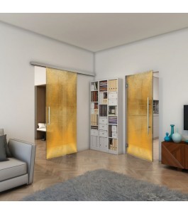 Glasschiebetür SLIM-LINE - Fineprint Model 025 Gold auf Grauglas