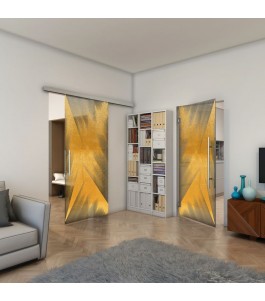 Glasschiebetür SLIM-LINE - Fineprint Model 026 Gold auf Grauglas