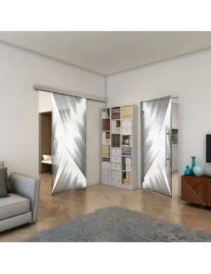 Glasschiebetür SLIM-LINE - Fineprint Model 026 Weiss auf Grauglas