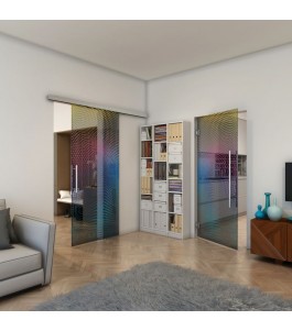 Glasschiebetür SLIM-LINE - Fineprint Model 027 Verlauf auf Grauglas
