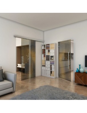 Glasschiebetür SLIM-LINE - Fineprint Model 027 Gold auf Grauglas