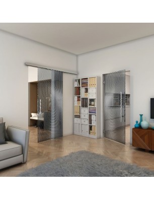 Glasschiebetür SLIM-LINE - Fineprint Model 027 Weiss auf Grauglas