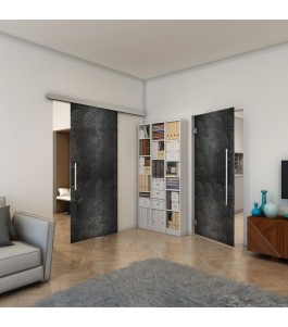 Glasschiebetür SLIM-LINE - Fineprint Model 029 Schwarz auf Grauglas