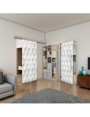Glasschiebetür SLIM-LINE - Fineprint Model 029 Weiss auf Grauglas