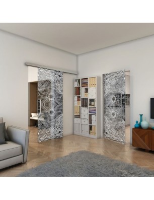 Glasschiebetür SLIM-LINE - Fineprint Model 030 Weiss auf Grauglas