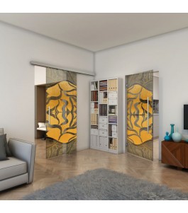 Glasschiebetür SLIM-LINE - Fineprint Model 031 Gold auf Grauglas