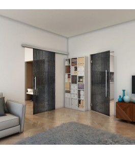 Glasschiebetür SLIM-LINE - Fineprint Model 032 Schwarz auf Grauglas