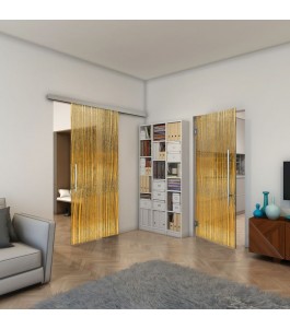 Glasschiebetür SLIM-LINE - Fineprint Model 032 Gold auf Grauglas