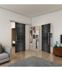 Glasschiebetür SLIM-LINE - Fineprint Model 033 Schwarz auf Grauglas