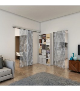 Glasschiebetür SLIM-LINE - Fineprint Model 034 Weiss auf Grauglas
