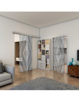 Glasschiebetür SLIM-LINE - Fineprint Model 034 Weiss auf Grauglas