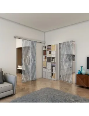 Glasschiebetür SLIM-LINE - Fineprint Model 034 Weiss auf Grauglas