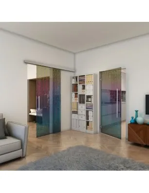 Glasschiebetür SLIM-LINE - Fineprint Model 035 Verlauf auf Grauglas