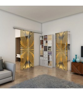 Glasschiebetür SLIM-LINE - Fineprint Model 037 Gold auf Grauglas