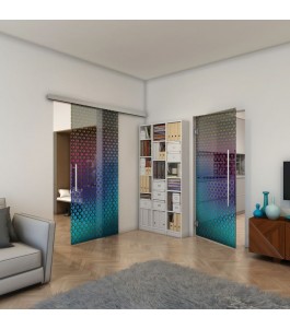 Glasschiebetür SLIM-LINE - Fineprint Model 038 Verlauf auf Grauglas