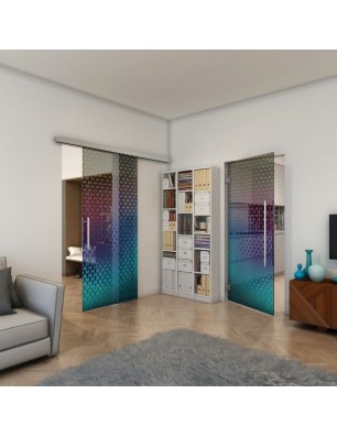 Glasschiebetür SLIM-LINE - Fineprint Model 038 Verlauf auf Grauglas