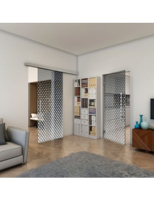 Glasschiebetür SLIM-LINE - Fineprint Model 038 Weiss auf Grauglas