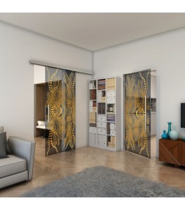 Glasschiebetür SLIM-LINE - Fineprint Model 039 Gold auf Grauglas