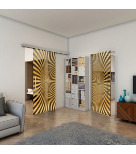 Glasschiebetür SLIM-LINE - Fineprint Model 043 Gold auf Grauglas