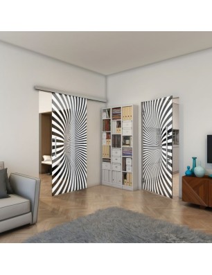 Glasschiebetür SLIM-LINE - Fineprint Model 043 Weiss auf Grauglas