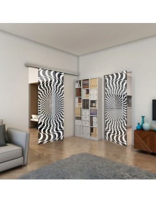 Glasschiebetür SLIM-LINE - Fineprint Model 044 Weiss auf Grauglas