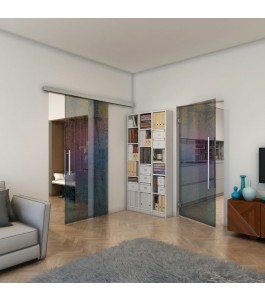 Glasschiebetür SLIM-LINE - Fineprint Model 045 Verlauf auf Grauglas