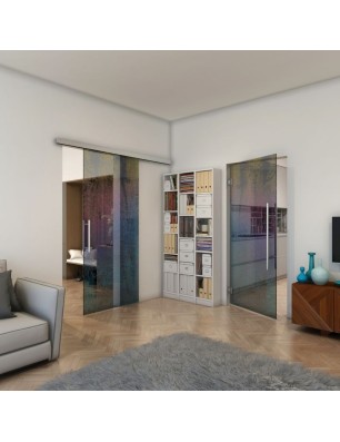 Glasschiebetür SLIM-LINE - Fineprint Model 045 Verlauf auf Grauglas