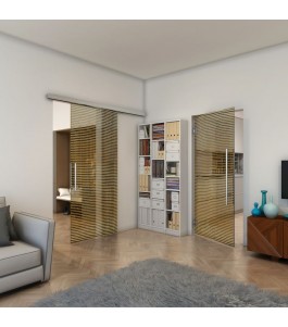 Glasschiebetür SLIM-LINE - Fineprint Model 046 Gold auf Grauglas